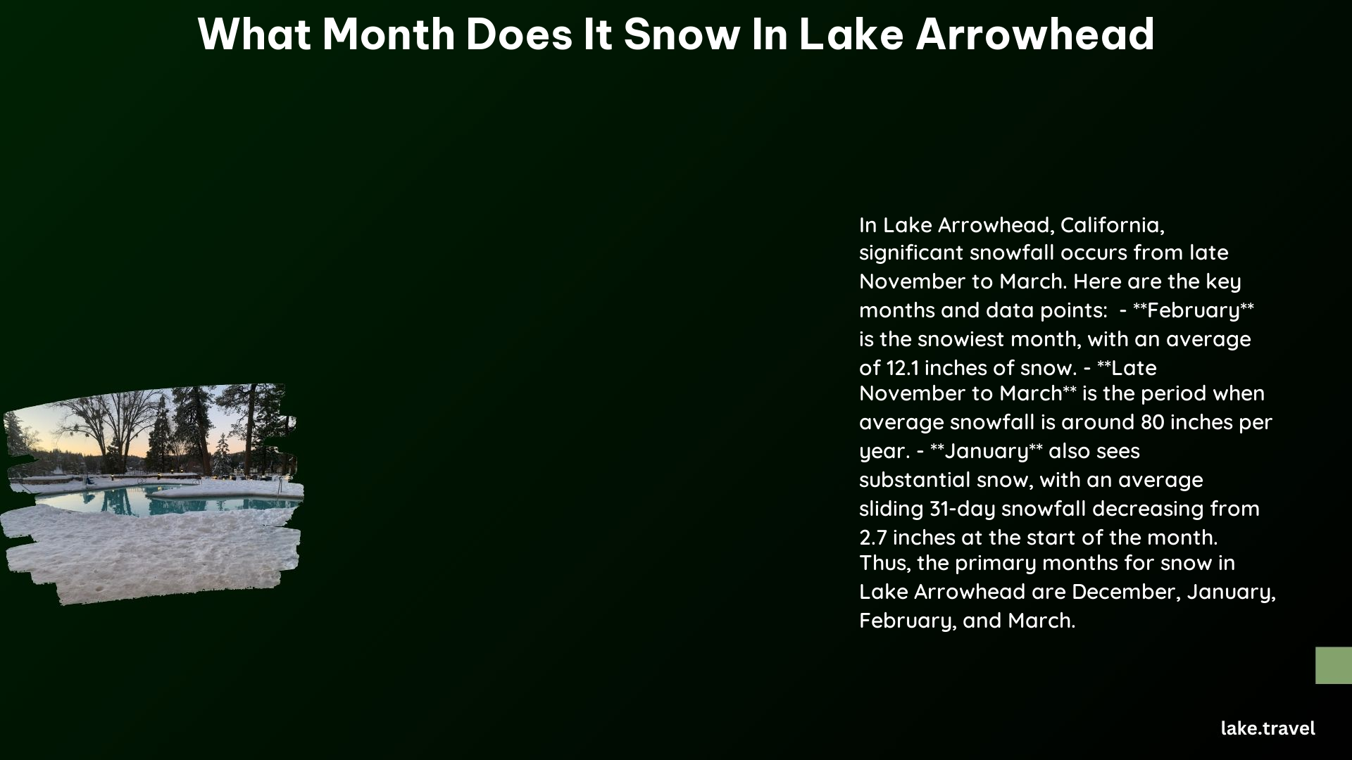 what month does it snow in lake arrowhead