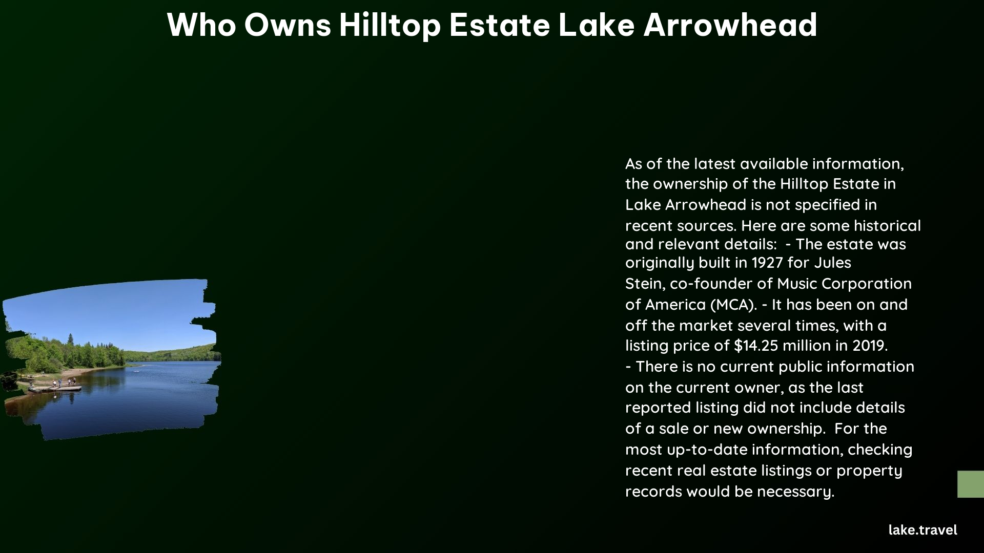 who owns hilltop estate lake arrowhead